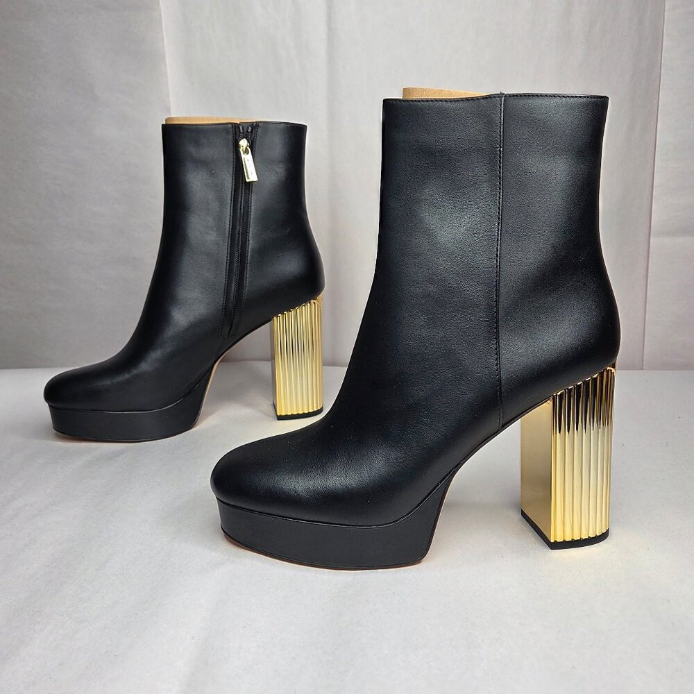 New Michael Kors Porter Black and Gold Ankle Boots